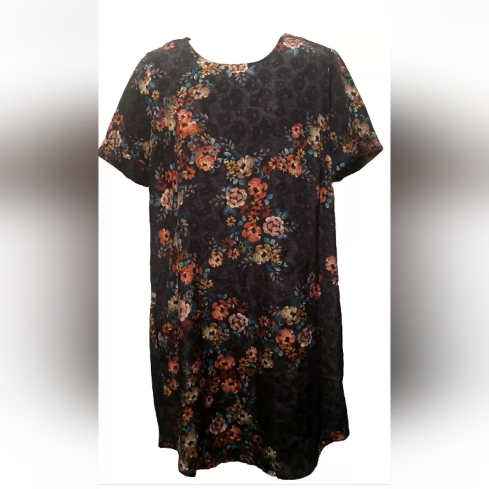 Joe Fresh Women’s Dress Size 2 Blue With Multicolor Floral & Cheetah Cap Sleeves